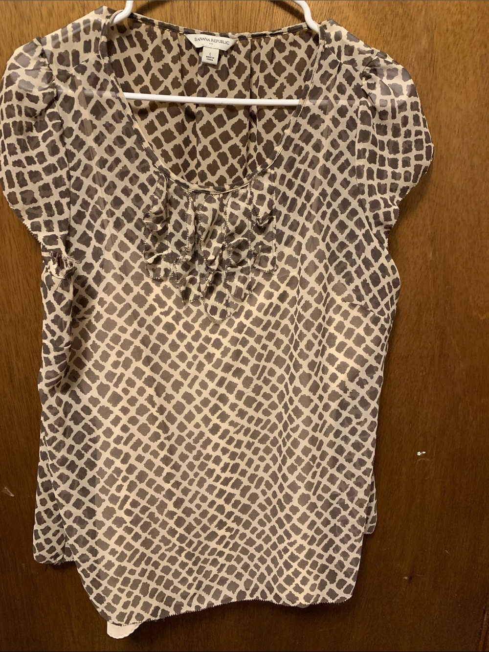 Banana Republic tan and brownPrinted Ruffle-Neck Blouse with cami